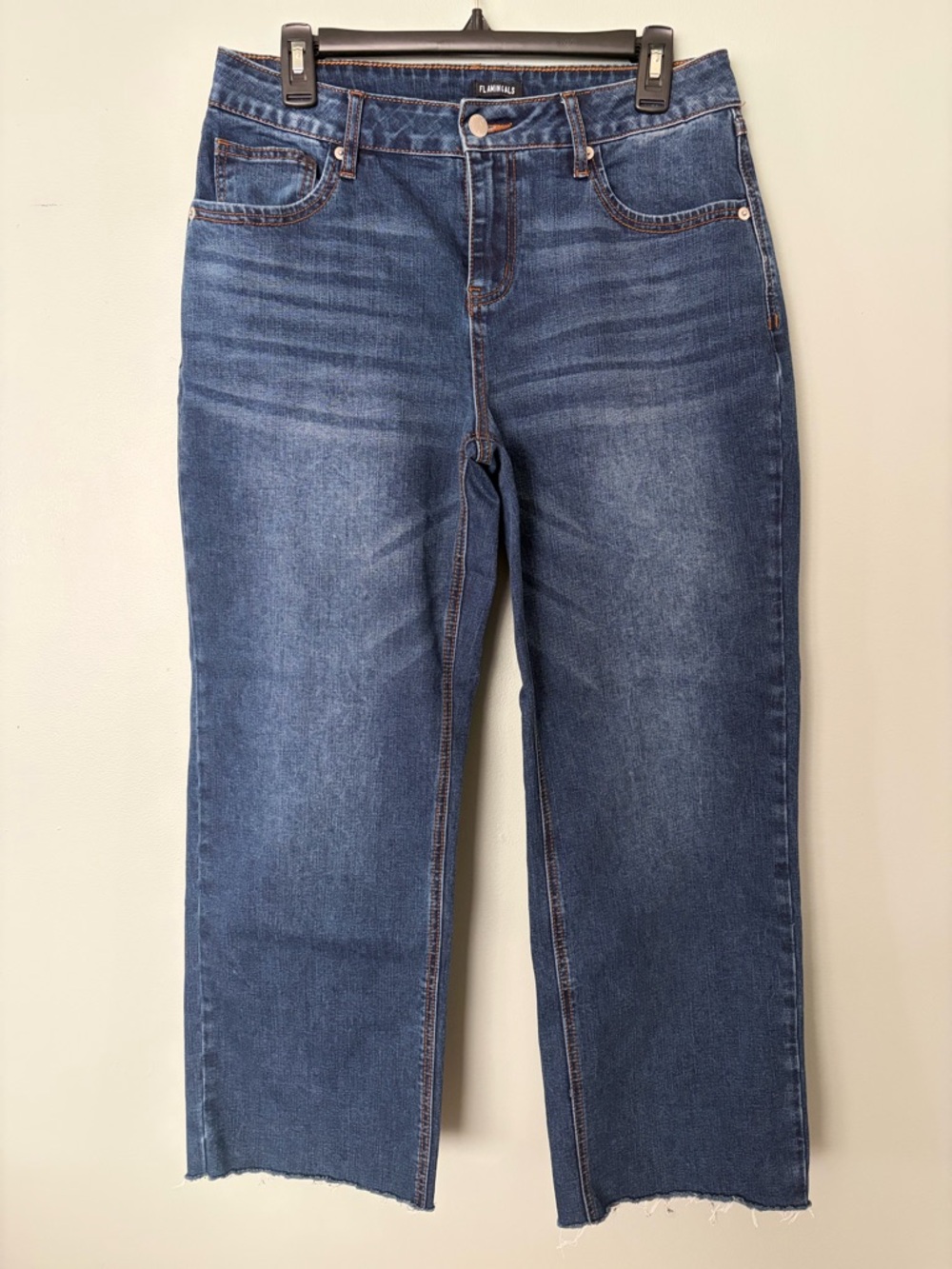 Flamingals High-Rise Raw Hem Straight Leg Women’s Jeans - Medium Blue Size M